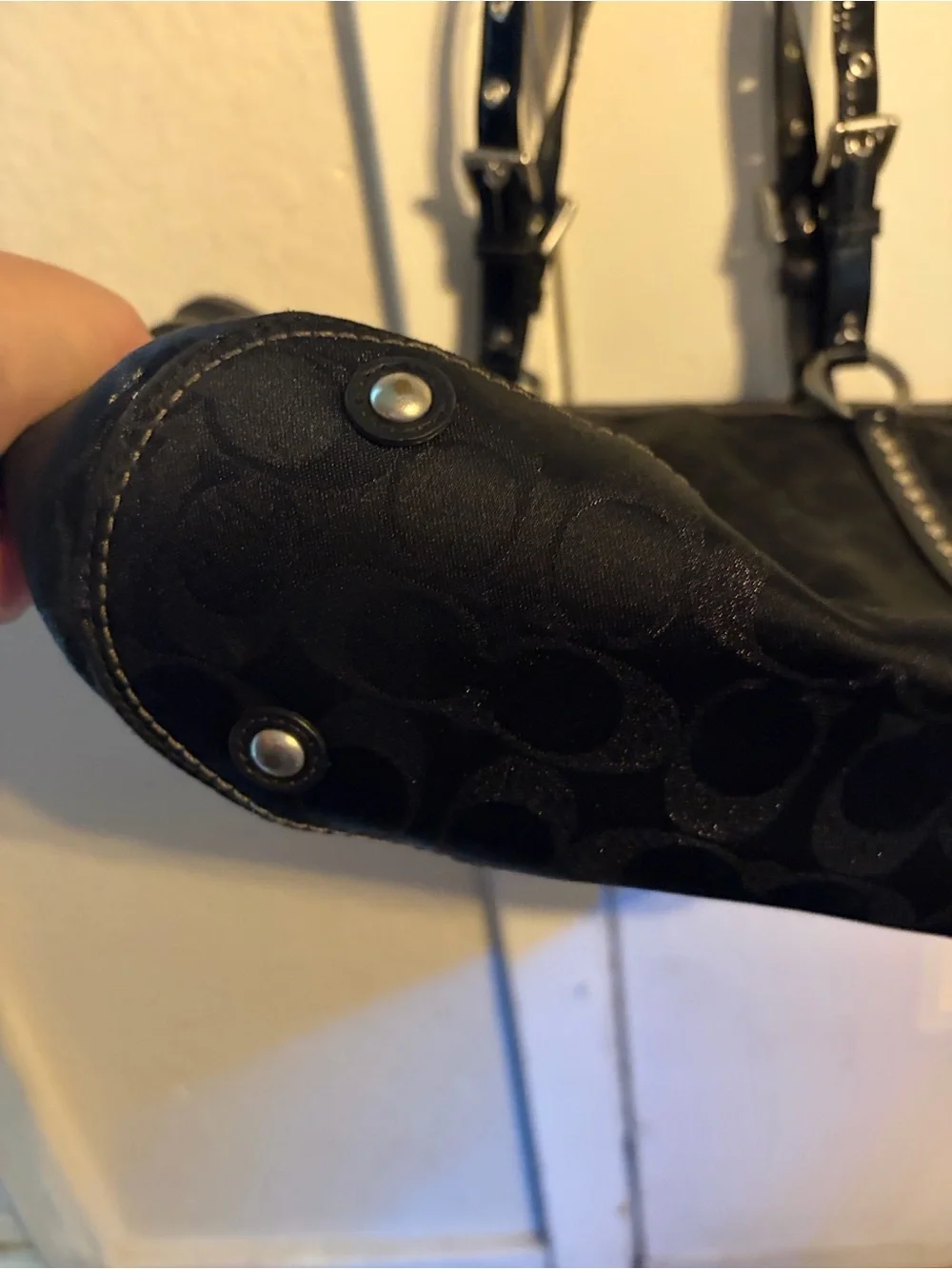 Black Signature Coach Tote Bag with Studded Trim